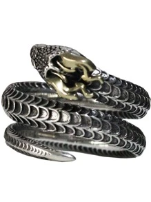 Anillo envolvente con diseño de serpiente, joyería de regalo de moda punk popular para un look elegante y personalizado - Plata antigua - Ver 5