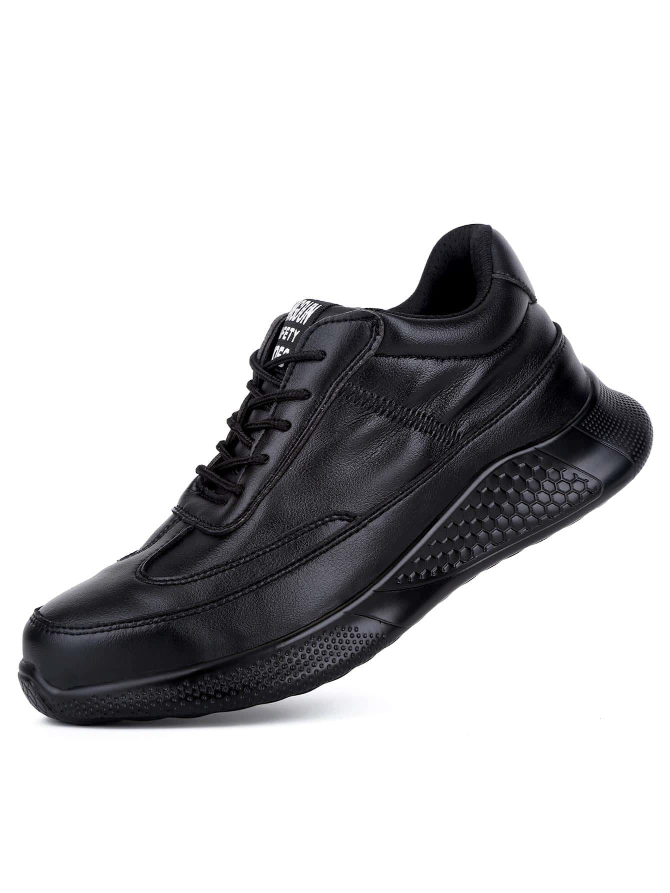 堅不可摧鞋男士安全工作鞋帶鋼腳趾帽子靴子輕便透氣運動鞋 - 黑色 - 查看 1