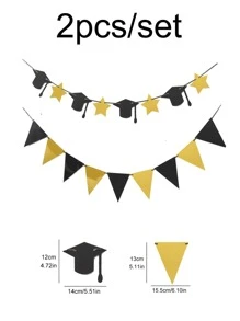 2 piezas Bandera decorativa graduación fiesta - Multicolor - Ver 2