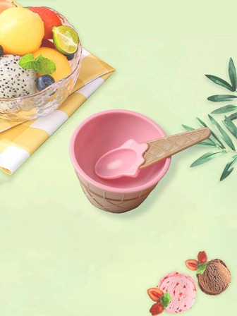 2入組/套冰淇淋裝飾勺子和碗，現代PP家用晚餐勺子和碗套裝