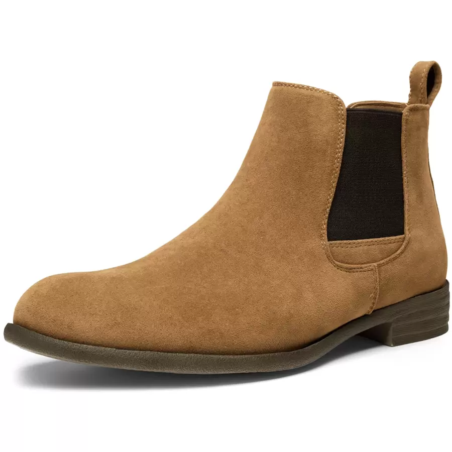 SHOESMALL Men Suede Chelsea Boots Lightweight Casual Chukka Ankle Dress Boots For Men Valentine's Day Date Shoes - 鏽棕色 - 查看 1