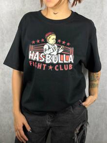 Camiseta con Hombros caídos con Estampado de boxeo - Negro - Ver 2