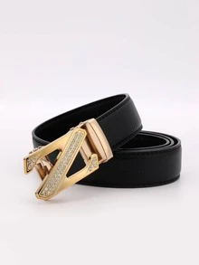 Men Rhinestone Decor Buckle Belt - Black - View 2