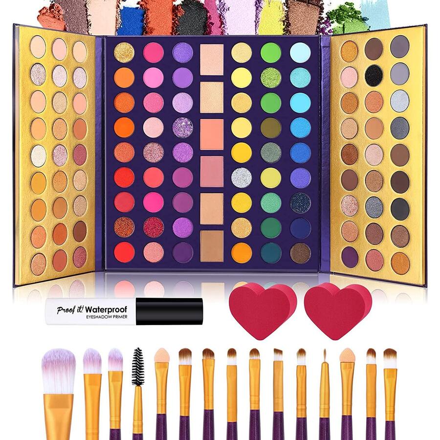 UCANBE 5pcs Eyeshadow Makeup Set -114 Shades MIRROR Eye Shadow Palette, 15 Soft Brushes Set, 1 Eye Primer Base, 2 Make up Blending Sponges, All In One Gift Kit - 彩色 - 查看 1