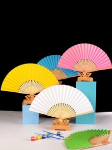 1入组竹製手動扇，現代家居裝飾用隨機顏色折疊扇 - 彩色 - 查看 2
