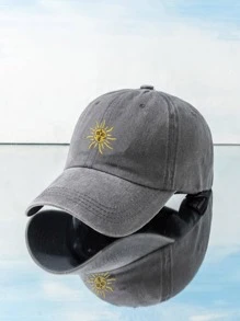 1入組刺繡太陽戶外棒球帽復古洗水無性別卡車司機帽透氣可調高爾夫太陽帽，時尚彎邊太陽帽適用於女士/男士，Y2K情侶太陽帽 - 灰色 - 查看 1