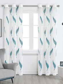 Cortina transparente panel única con bordado de hoja