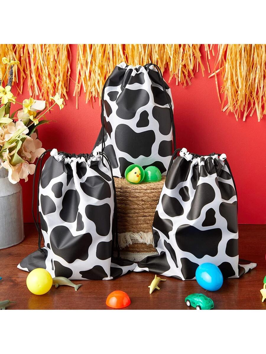 Blue Panda Cow Print Drawstring Party Favor Bags for Farm Birthday (10 x 12 In, 12 Pack) - Nhiều màu - Xem 1
