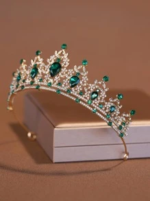 1pc Fashionable Elegant Alloy Crown Headband For Women Wedding Party Hair Accessory Royal Tiaras Valentine's Day Accessories - Army Green - View 3