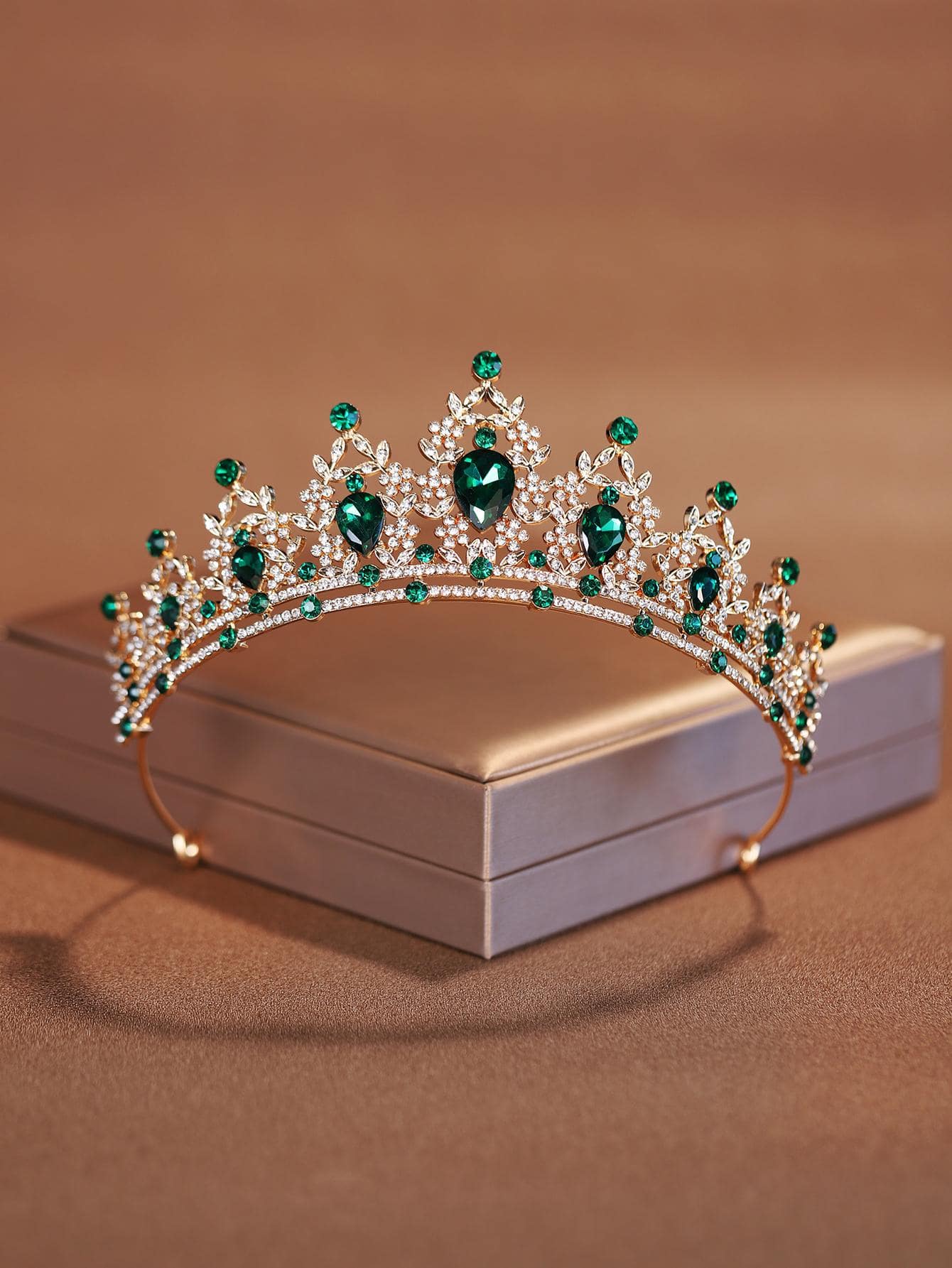 1pc Fashionable Elegant Alloy Crown Headband For Women Wedding Party Hair Accessory Royal Tiaras Valentine's Day Accessories - Army Green - View 1