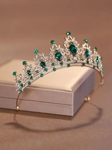 1pc Fashionable Elegant Alloy Crown Headband For Women Wedding Party Hair Accessory Royal Tiaras Valentine's Day Accessories - Army Green - View 2