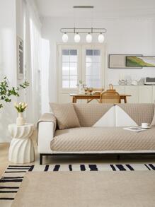 1入組素色沙發巾，駝色絎縫布藝沙發座墊，家用 - 駝色 - 查看 2