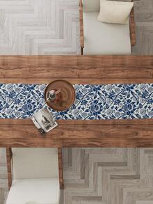 1pc Scroll Pattern Table Runner, Vintage Linen Table Decoration Liner, For Dining Table - Multicolor - View 6