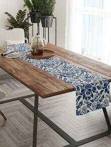 1pc Scroll Pattern Table Runner, Vintage Linen Table Decoration Liner, For Dining Table - Multicolor - View 4