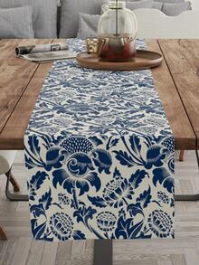 1pc Scroll Pattern Table Runner, Vintage Linen Table Decoration Liner, For Dining Table - Multicolor - View 5
