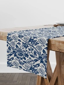 1pc Scroll Pattern Table Runner, Vintage Linen Table Decoration Liner, For Dining Table - Multicolor - View 7