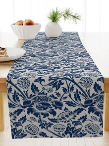1pc Scroll Pattern Table Runner, Vintage Linen Table Decoration Liner, For Dining Table - Multicolor - View 3