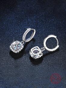 Cubic Zirconia Decor Sterling Silver Earrings - Silver - View 3