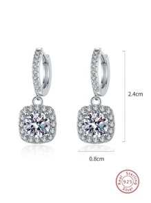 Cubic Zirconia Decor Sterling Silver Earrings - Silver - View 4