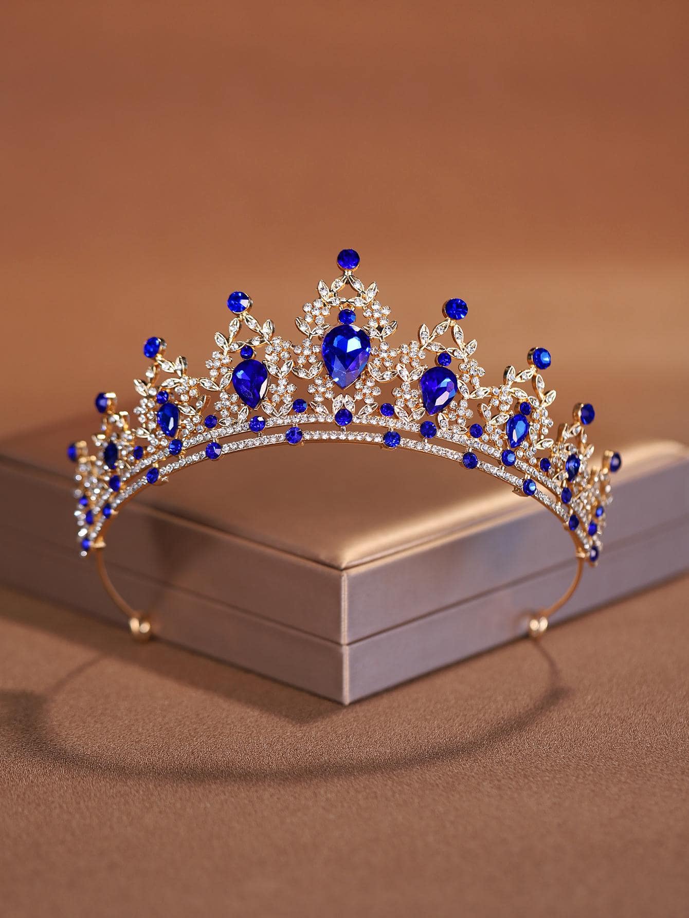 1件时尚精致合金皇冠，女士婚礼派对发饰，皇家头饰，情人节配饰 - 寶藍色 - 查看 1
