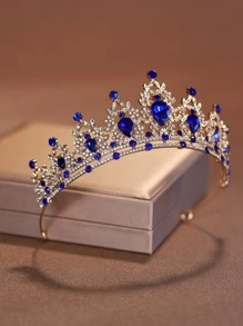 1件时尚精致合金皇冠，女士婚礼派对发饰，皇家头饰，情人节配饰 - 寶藍色 - 查看 2