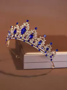 1件时尚精致合金皇冠，女士婚礼派对发饰，皇家头饰，情人节配饰 - 寶藍色 - 查看 3