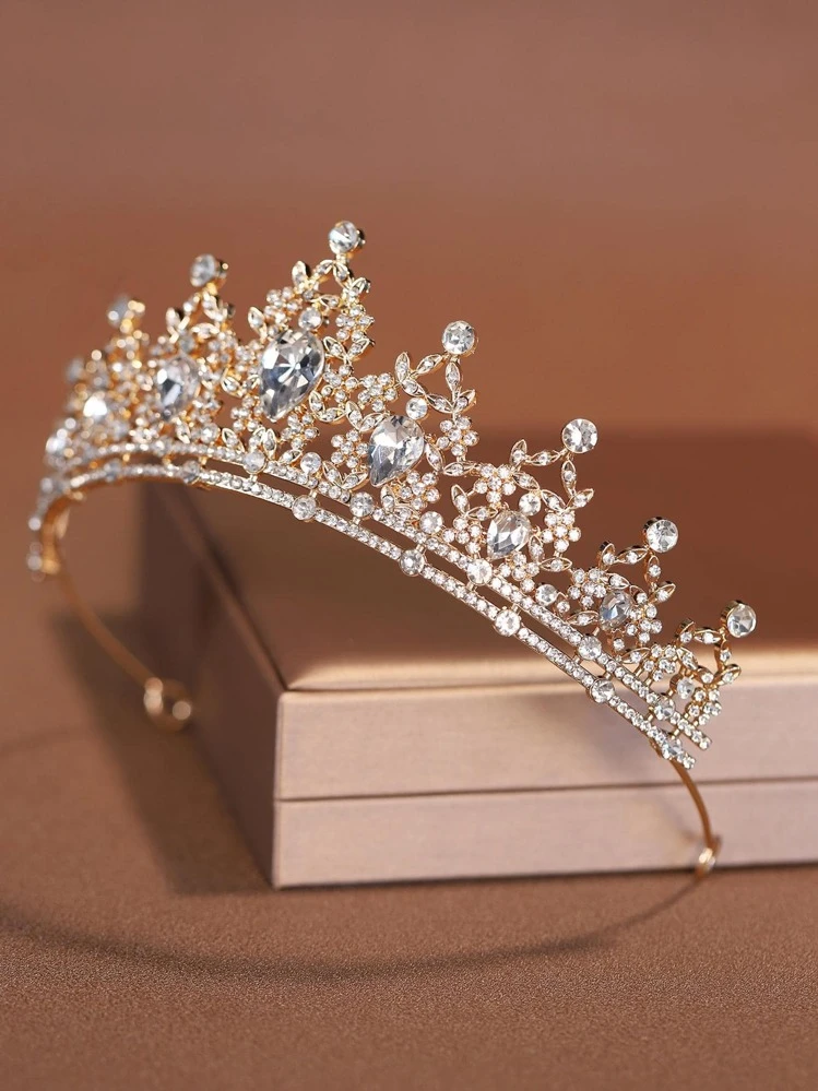 1pc Fashionable And Delicate Crown Shaped Alloy Hair Accessory Suitable For Women's Wedding Or Party Royal Tiaras Valentine's Day Accessories - Gold - View 3