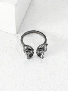 Anillo abierto con diamante de imitación con diseño de mariposa - Negro - Ver 3