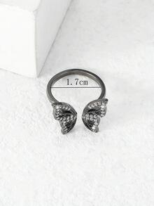 Anillo abierto con diamante de imitación con diseño de mariposa - Negro - Ver 6