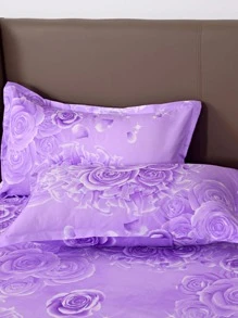 三件套花卉印花床上用品（不含枕芯，含枕套），家居床上用品，100% 涤纶面料，可水洗，柔软耐用，适合卧室或客房，现代简约家居床上用品。 - 杏色 - 查看 5