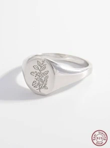 1pc Elegant And Stylish Creative 925 Silver Oval Base With Tree Carving Women's Ring For Daily Wear, Parties, Showing Personalized. Can Also Be Given As A Gift - Silver - View 2