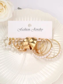 6đôi Đồ trang trí Ngọc Trai giả Hoa tai - Vàng - Xem 2