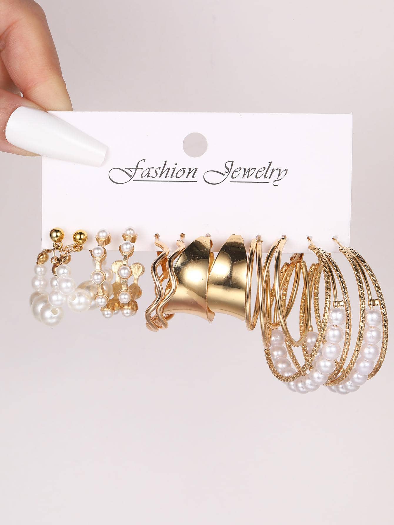 6đôi Đồ trang trí Ngọc Trai giả Hoa tai - Vàng - Xem 1