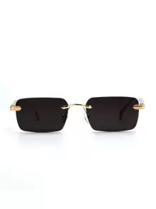 1pc Rimless Travel Sunglasses For Men With Metal Frame & Heart Shaped Detailing, Suitable For Driving And Fashionable Style (Comes With Glasses Case And Glasses Cord) Vintage Sunglasses Sun Glasses Beach Accessories Sun Glasses Sunglasses Shades For Summer Beach Vacation,Outdoor,Travel - Gold - View 2