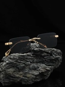 1pc Rimless Travel Sunglasses For Men With Metal Frame & Heart Shaped Detailing, Suitable For Driving And Fashionable Style (Comes With Glasses Case And Glasses Cord) Vintage Sunglasses Sun Glasses Beach Accessories Sun Glasses Sunglasses Shades For Summer Beach Vacation,Outdoor,Travel - Gold - View 4