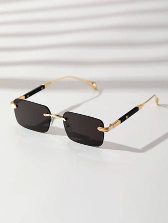 1pc Rimless Travel Sunglasses For Men With Metal Frame & Heart Shaped Detailing, Suitable For Driving And Fashionable Style (Comes With Glasses Case And Glasses Cord) Vintage Sunglasses Sun Glasses Beach Accessories Sun Glasses Sunglasses Shades For Summer Beach Vacation,Outdoor,Travel