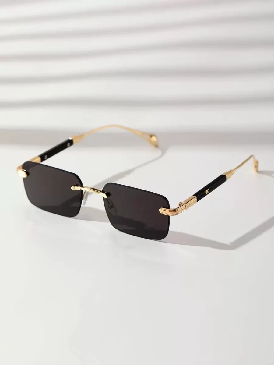 1pc Rimless Travel Sunglasses For Men With Metal Frame & Heart Shaped Detailing, Suitable For Driving And Fashionable Style (Comes With Glasses Case And Glasses Cord) Vintage Sunglasses Sun Glasses Beach Accessories Sun Glasses Sunglasses Shades For Summer Beach Vacation,Outdoor,Travel - Gold - View 1