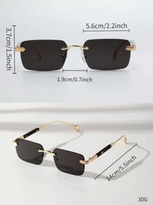 1pc Rimless Travel Sunglasses For Men With Metal Frame & Heart Shaped Detailing, Suitable For Driving And Fashionable Style (Comes With Glasses Case And Glasses Cord) Vintage Sunglasses Sun Glasses Beach Accessories Sun Glasses Sunglasses Shades For Summer Beach Vacation,Outdoor,Travel - Gold - View 3