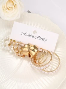 6đôi Đồ trang trí Ngọc Trai giả Hoa tai - Vàng - Xem 3