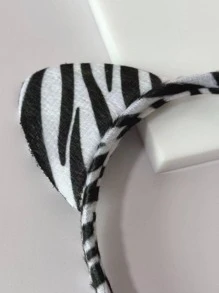 1入組女性斑馬紋圖案耳朵裝飾時尚立體髮箍適合派對 - 黑與白 - 查看 4