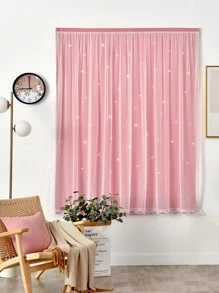 Star Hollow Out Double Layer Single Panel Curtain, Pink Polyester Curtain For Living Room, Bedroom - Pink - View 2