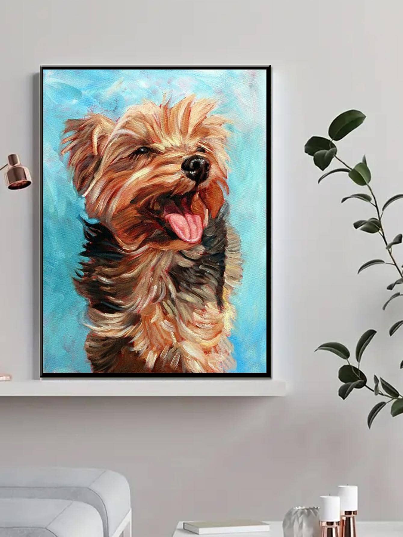 狗圖案DIY鑽石無框畫，圓形全鑽鑽石畫套件，適合初學者