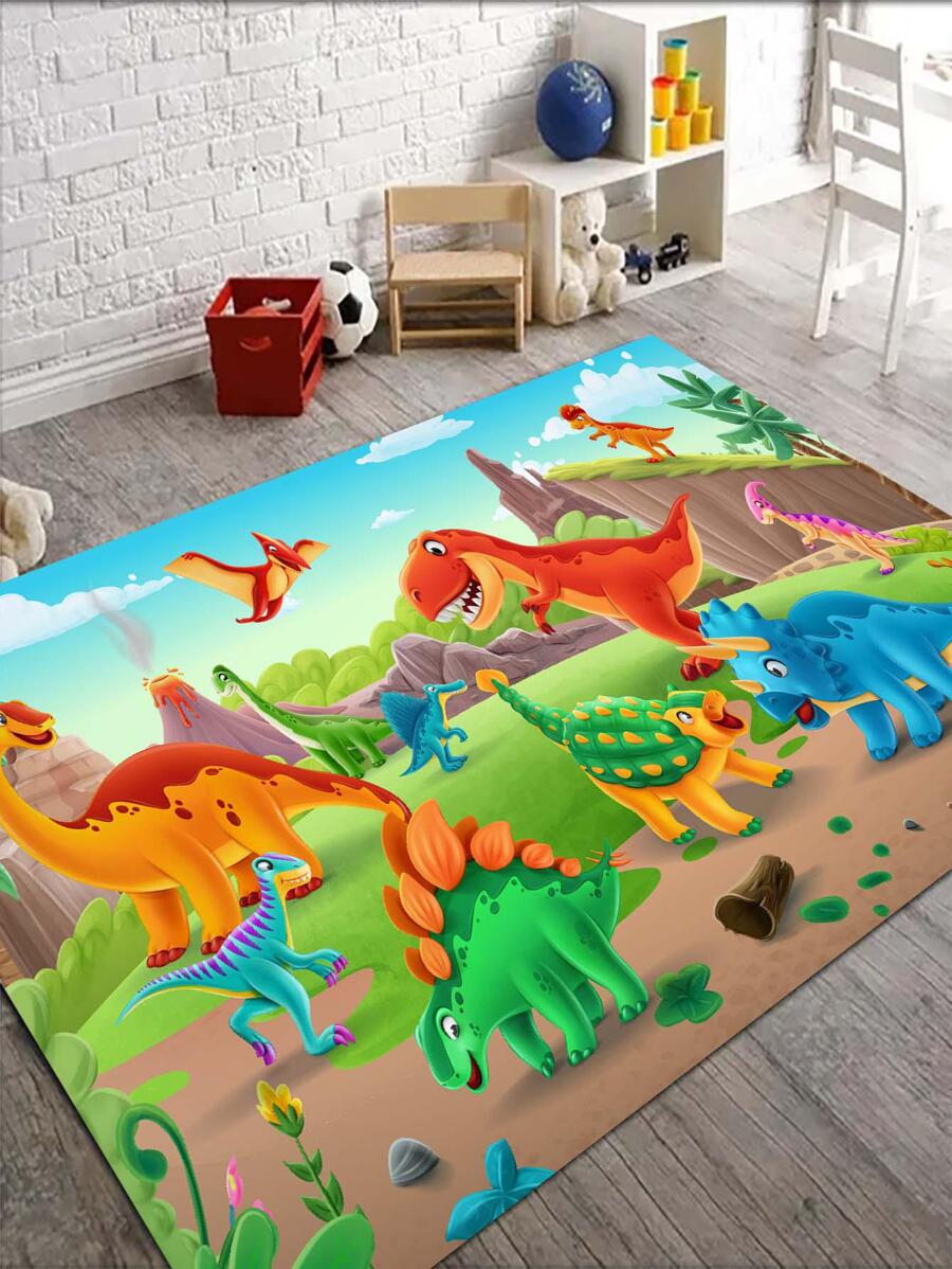 1 tấm thảm hoạt hình họa tiết khủng long, thảm trải sàn phòng khách đáng yêu - Nhiều màu - Xem 1