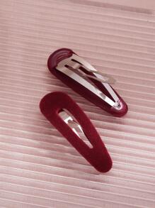 2个装女士毛绒休闲发夹，日常可爱发夹，爪夹，发卡，学习用品，发饰，头部饰品，发夹 - 酒紅色 - 查看 2