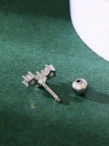 1 bông tai trang trí bằng đá khối Zirconia - Bạc - Xem 4