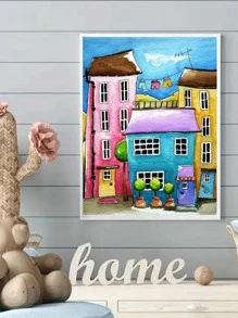 房屋圖案DIY鑽石無框畫，圓形全鑽鑽石畫套件，適合初學者 - 彩色 - 查看 1