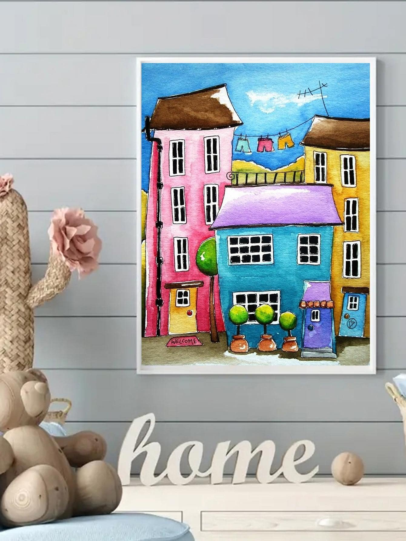 房屋圖案DIY鑽石無框畫，圓形全鑽鑽石畫套件，適合初學者 - 彩色 - 查看 1