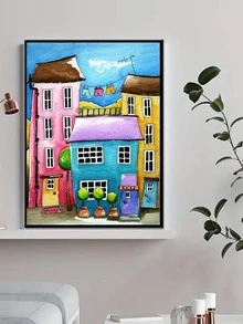 房屋圖案DIY鑽石無框畫，圓形全鑽鑽石畫套件，適合初學者 - 彩色 - 查看 2
