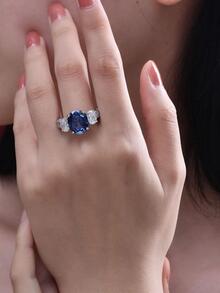 Anillo azul zirconia cúbica adorno plata esterlina - Azul - Ver 6