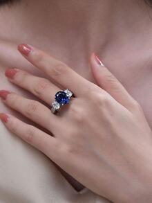 Anillo azul zirconia cúbica adorno plata esterlina - Azul - Ver 5